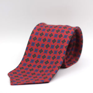 Cruciani & Bella 100% Printed Silk Unlined Red, Green and Blue Motif Unlined Tie Handmade in England 8 x 153 cm