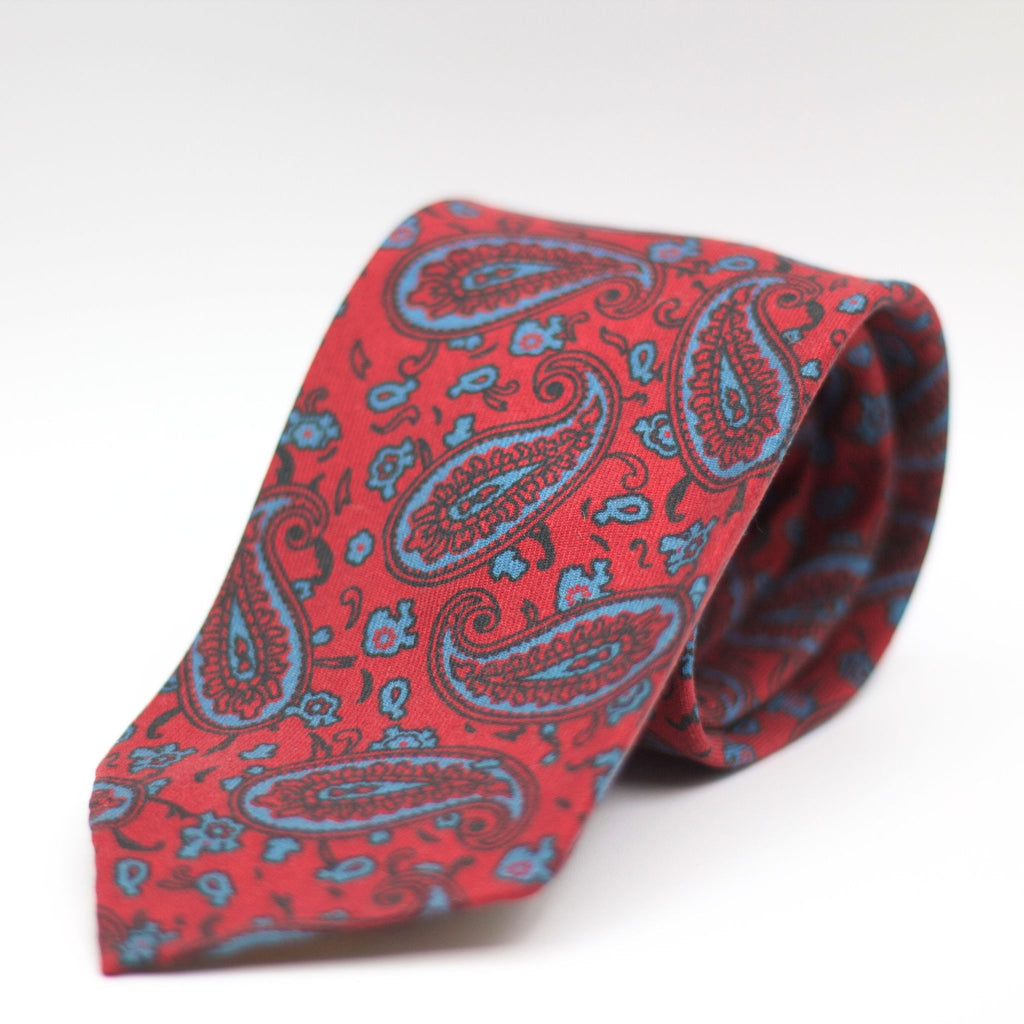 Cruciani & Bella 100% Printed Madder Silk  Italian fabric Unlined tie Red, Light Blue Paisley Motif Unlined Tie Handmade in Italy 8 cm x 150 cm