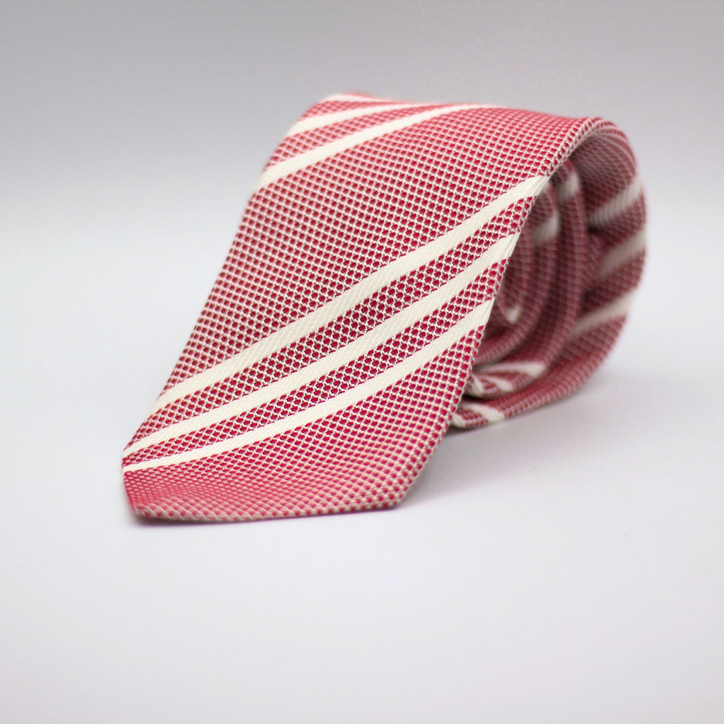 Cruciani &amp; Bella 100% Silk Garza Grossa Woven in Italy Tipped Red, White Stripes Tie Handmade in Italy 8 cm x 150 cm
