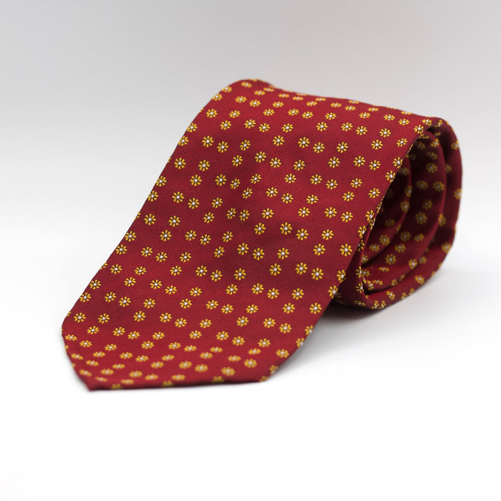 Cruciani & Bella 100% Woven Jacquard Silk Unlined Red, Yellow Floral Motif Unlined Tie  Handmade in England 8 x 153 cm