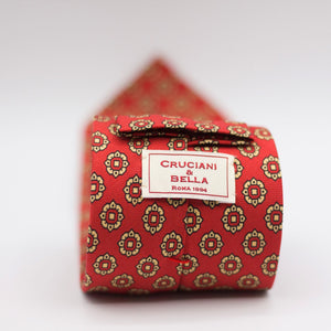 Cruciani & Bella 100% Printed Silk 36 oz UK fabric Unlined Red and Cream Unlined Tie Handmade in Italy 8 x 150 cm