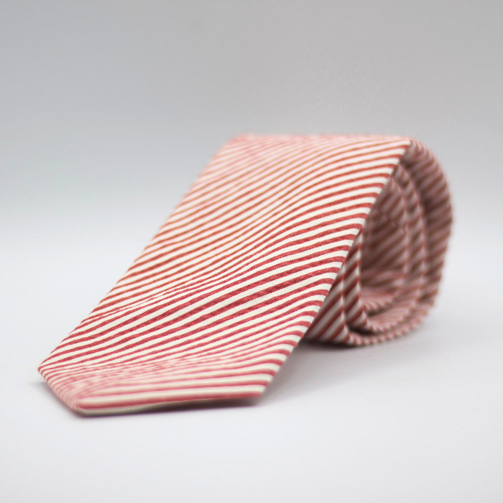 Cruciani &amp; Bella Woven Jacquard&nbsp; 93% Cotton, 4% Polyamide, 3% Elastane Unlined Red and White Seersucker Tie Hand rolled blades&nbsp; Handmade in Italy 8 cm x 150 cm