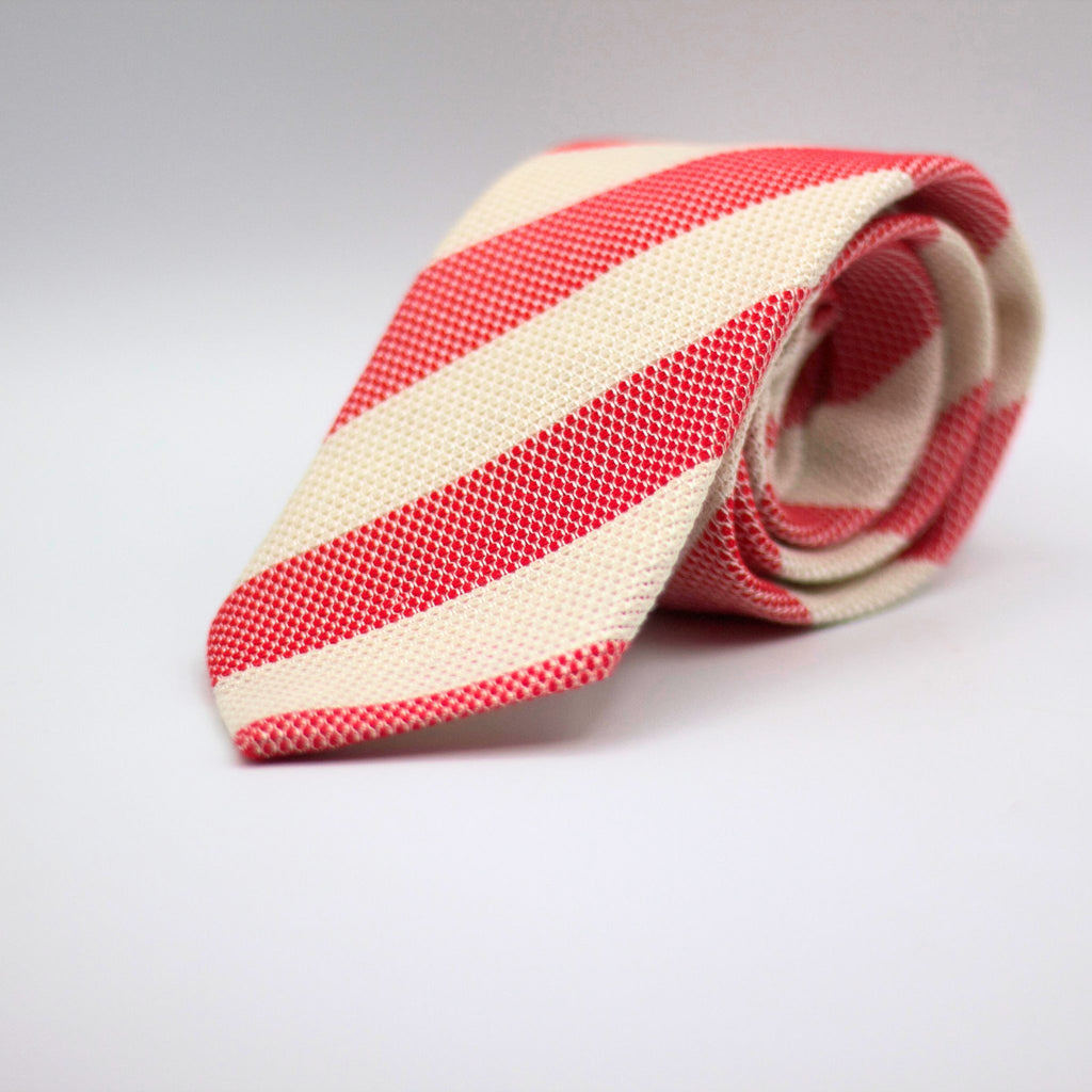 Cruciani &amp; Bella 100% Silk Garza Grossa Woven in Italy Tipped Red and off White Stripes Tie Handmade in Italy 8 cm x 150 cm