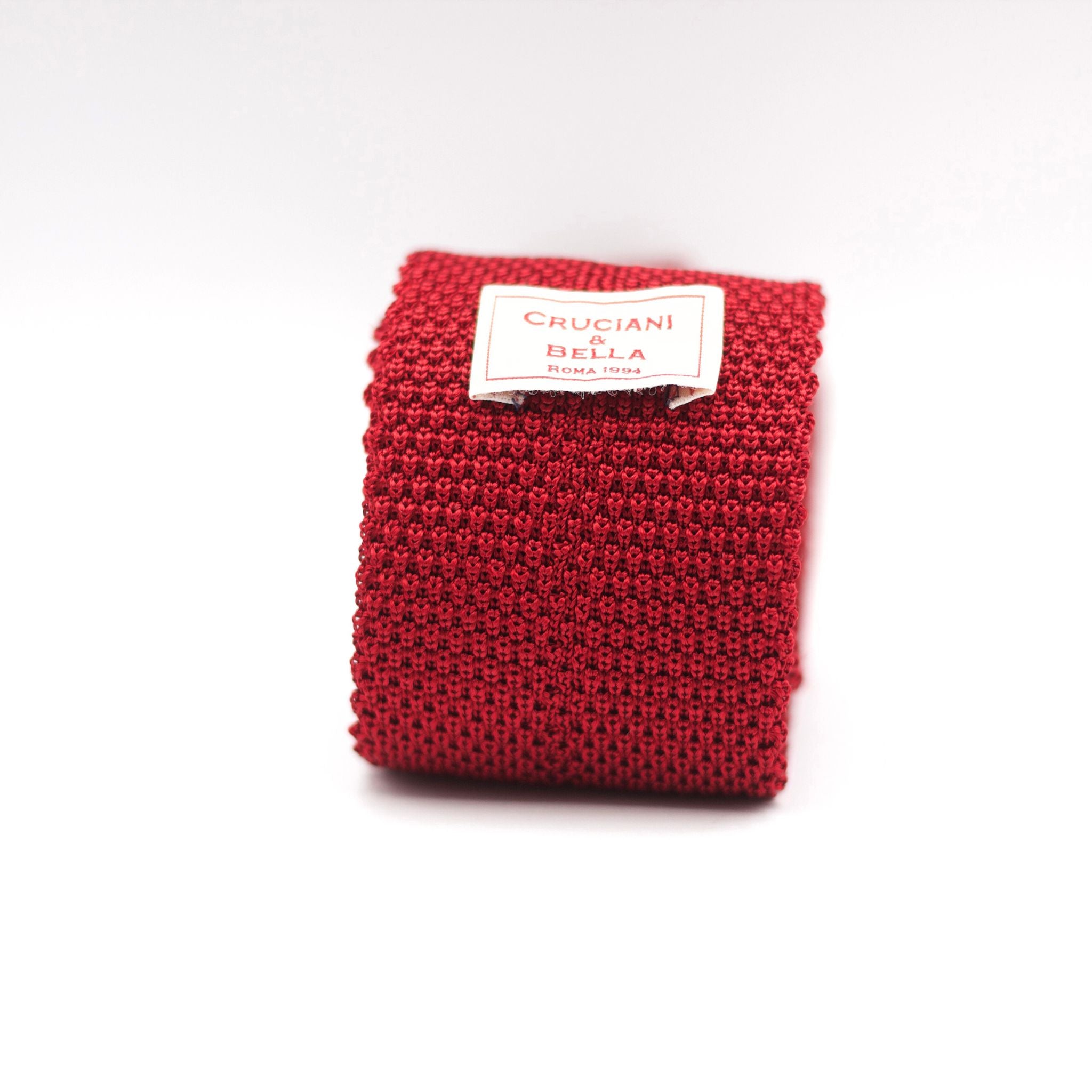 Cruciani & Bella 100% Knitted Silk Red knitted tie Plain Tie Handmade in Italy 6 cm x 145 cm