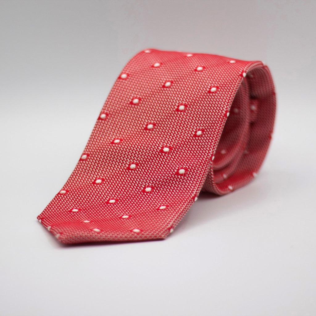 Cruciani &amp; Bella 100% Silk Grenadine Garza Grossa Woven in Italy Tipped Red tie, White Dots&nbsp; Handmade in Italy 8 cm x 150 cm
