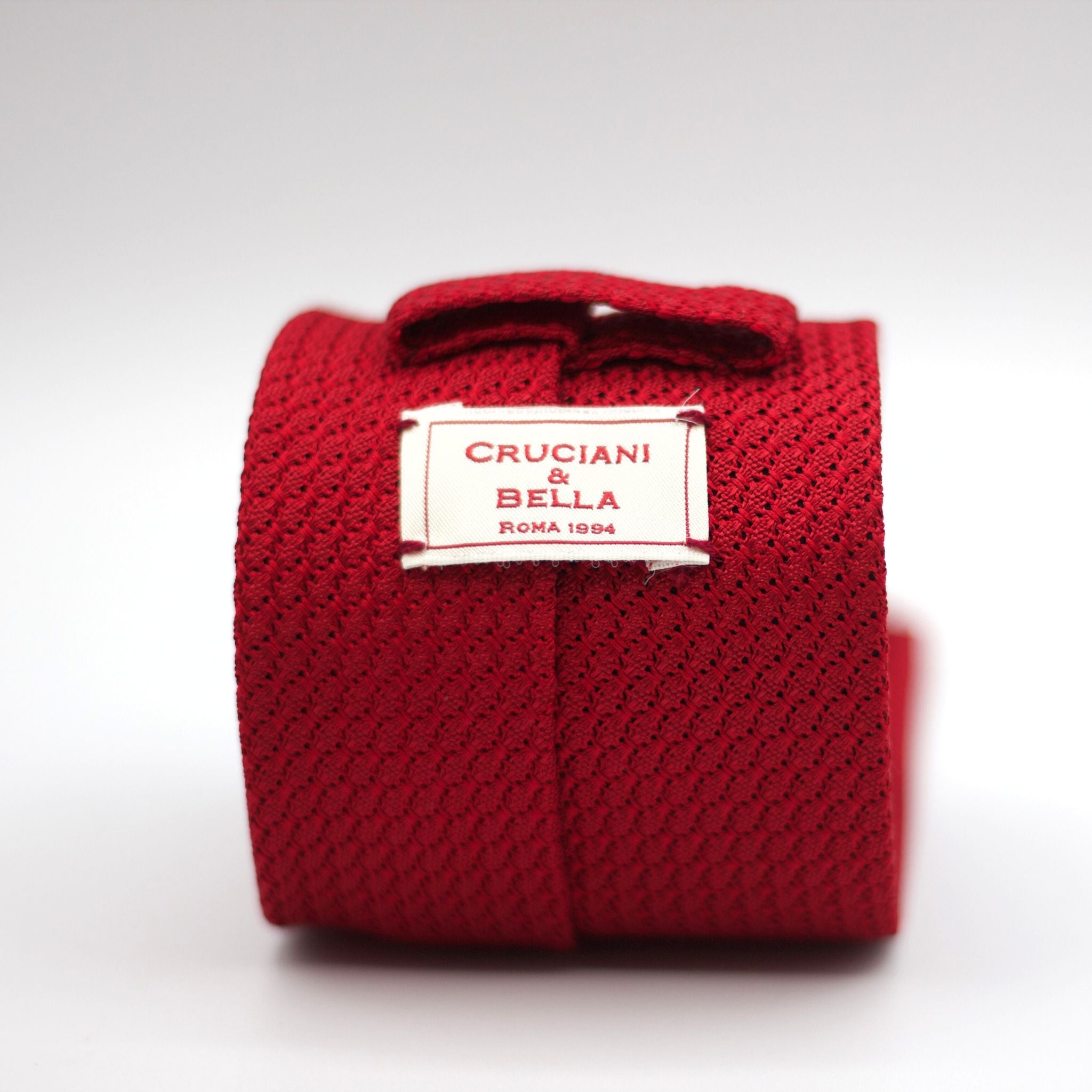 Cruciani & Bella 100% Silk Grenadine Garza Grossa Woven in Italy Tipped Red unlined tie Handmade in Italy 8 cm x 150 cm