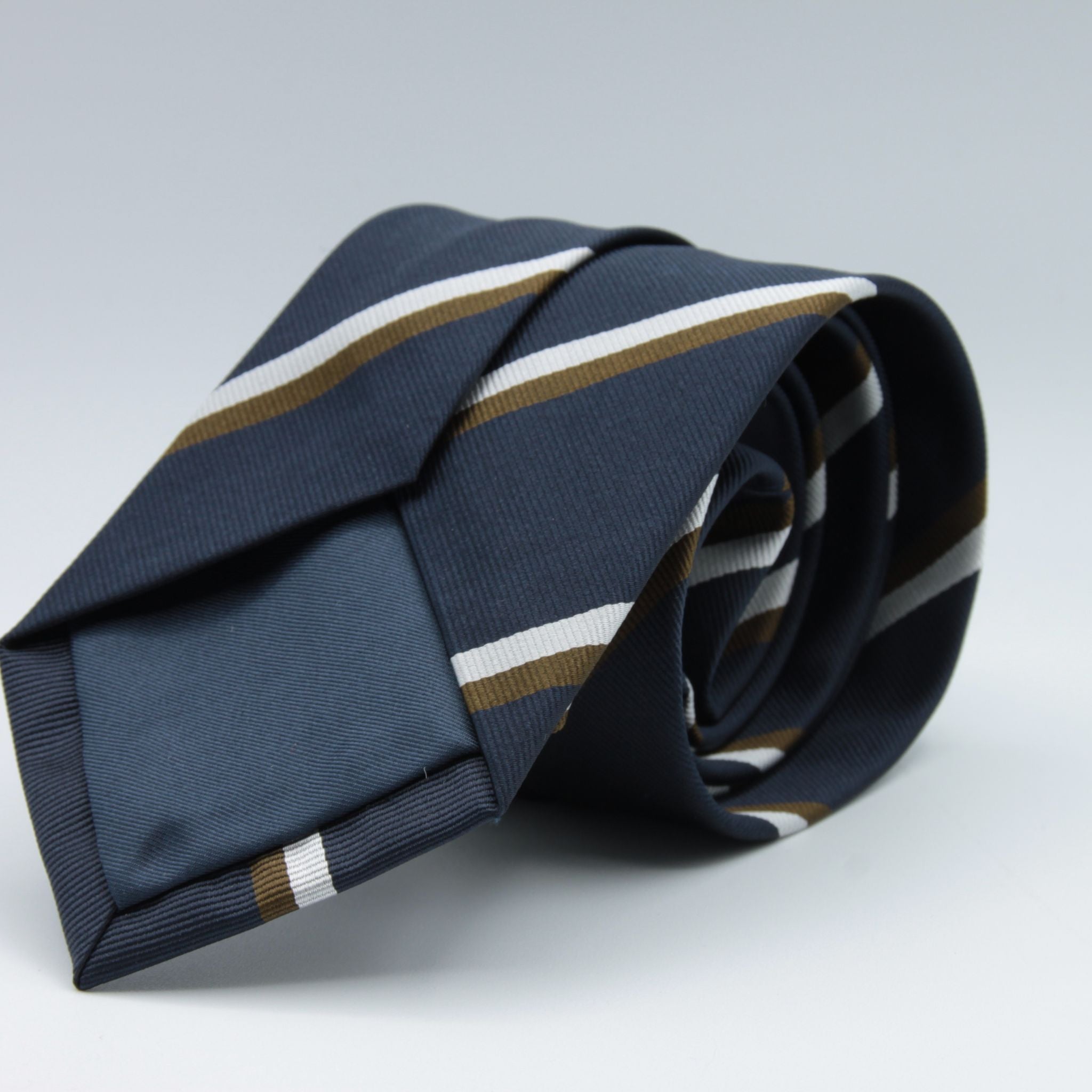 Holliday & Brown for Cruciani & Bella 100% Silk Jacquard  Regimental Ties Blue, Green and Off-White stripe tie Handmade in Italy 8 cm x 148 cm