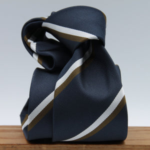 Holliday & Brown for Cruciani & Bella 100% Silk Jacquard  Regimental Ties Blue, Green and Off-White stripe tie Handmade in Italy 8 cm x 148 cm