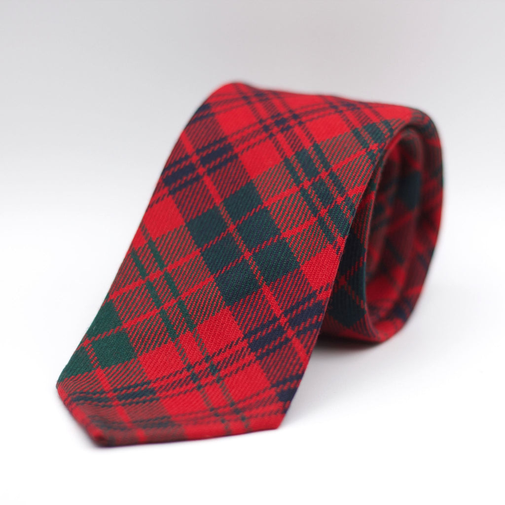 Cruciani & Bella 100% Italian Woven Wool Tartan Unlined Hand rolled blades Ross Red Modern Tartan Tie Handmade in Italy 8 cm x 150 cm