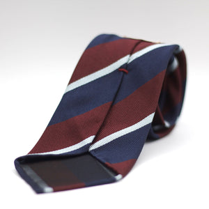 Cruciani & Bella 100% Silk Slim Shape Jacquard  Unlined Regimental "Royal Air Force" Wine, Blue and light sky-blue stripes tie Handmade in Italy 8 cm x 150 cm