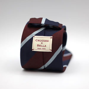 Cruciani & Bella 100% Silk Slim Shape Jacquard  Unlined Regimental "Royal Air Force" Wine, Blue and light sky-blue stripes tie Handmade in Italy 8 cm x 150 cm