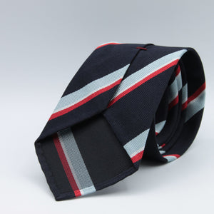 Cruciani & Bella 100% Silk Slim Shape Jacquard  Unlined Regimental "Royal Naval" Navy, Light Blue, White and Red stripes tie Handmade in Italy 8 cm x 150 cm #7711
