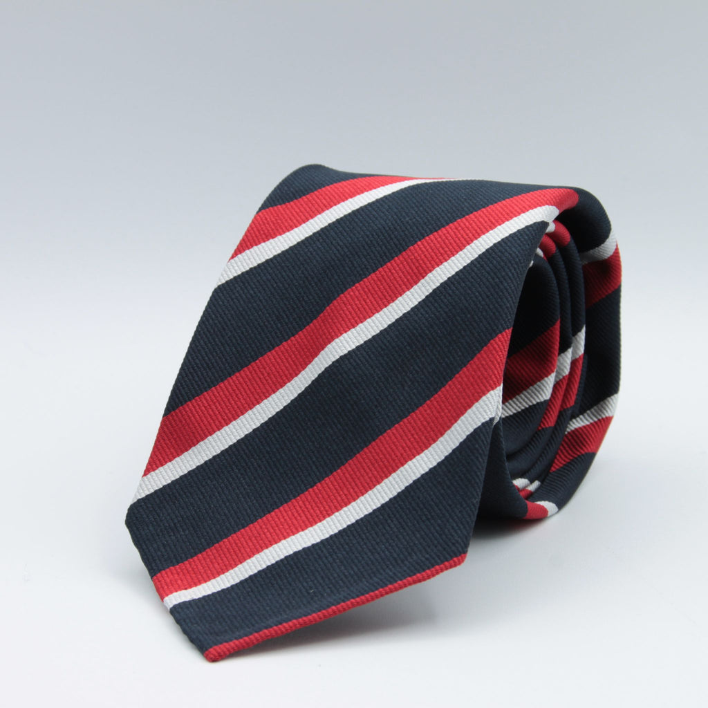 Cruciani & Bella 100% Silk Slim Shape Jacquard  Unlined Regimental "Royal Navy" Navy, White and Red stripes tie Handmade in Italy 8 cm x 150 cm #7709