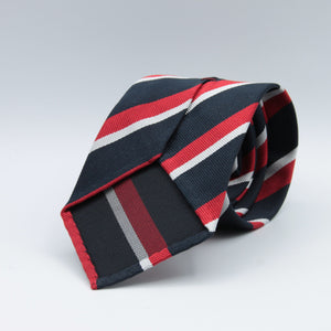 Cruciani & Bella 100% Silk Slim Shape Jacquard  Unlined Regimental "Royal Navy" Navy, White and Red stripes tie Handmade in Italy 8 cm x 150 cm #7709