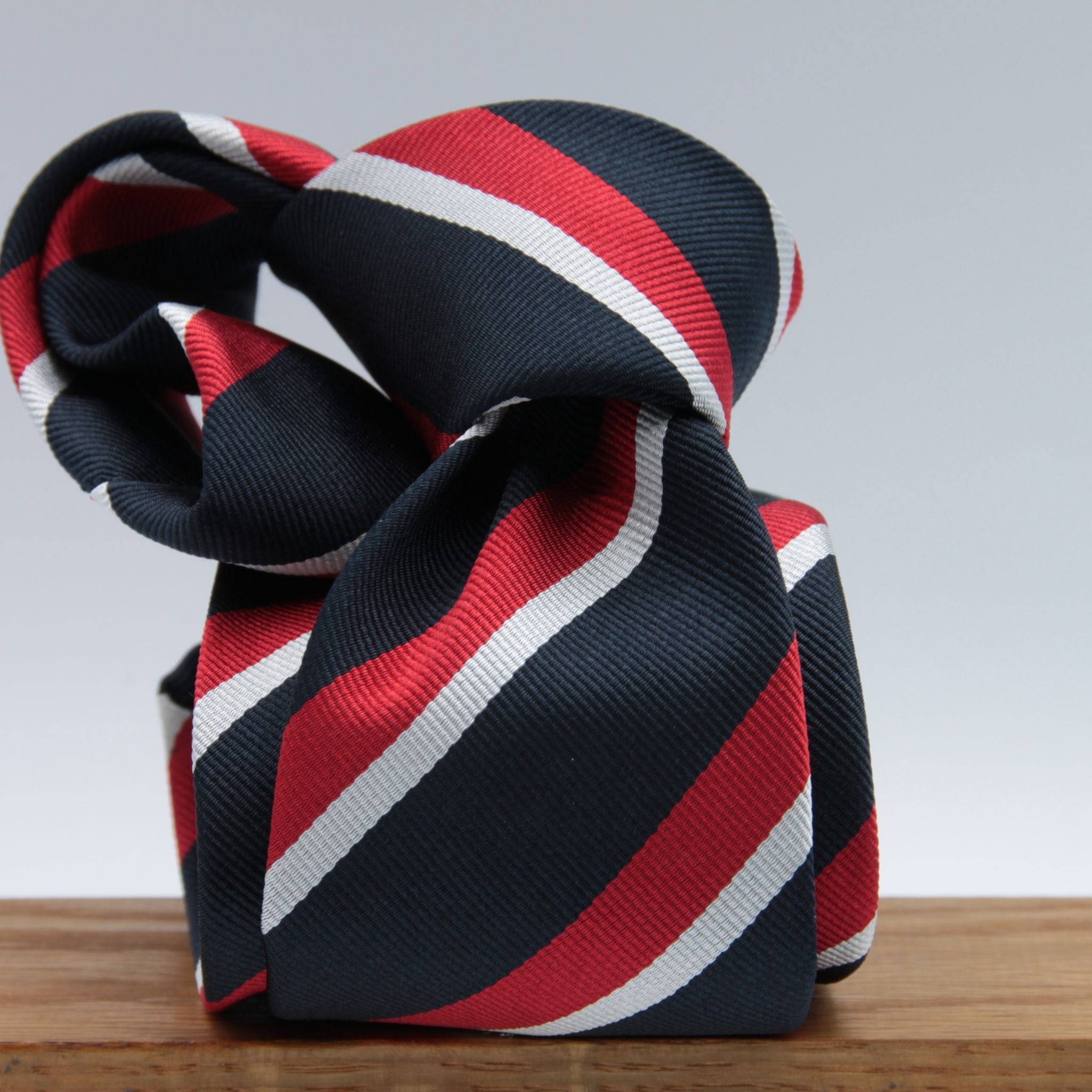 Cruciani & Bella 100% Silk Slim Shape Jacquard  Unlined Regimental "Royal Navy" Navy, White and Red stripes tie Handmade in Italy 8 cm x 150 cm #7709