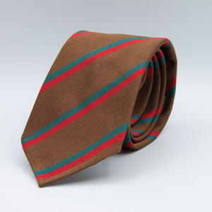 Cruciani & Bella 100% Silk Slim Shape Jacquard  Unlined Regimental "Royal Tank" Brown, Red and Green stripes tie Handmade in Italy 8 cm x 150 cm #7708