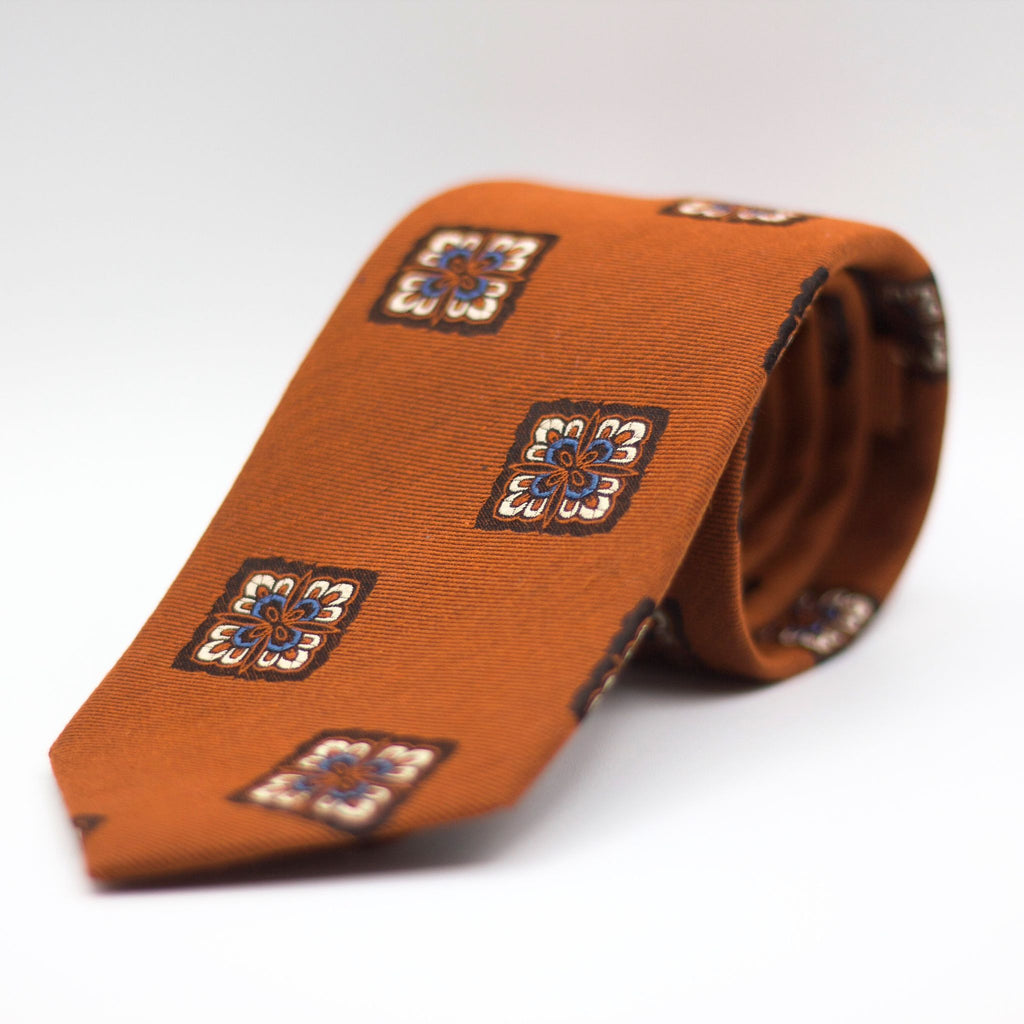 Holliday & Brown - Woven Jacquard Silk - Rust, Brown, Beige and Blue medallion Tie