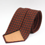 Cruciani & Bella 100%  Printed Wool  Unlined Hand rolled blades Rust, Brown and Green Motifs Tie Handmade in Italy 8 cm x 150 cm