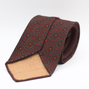 Cruciani & Bella 100%  Printed Wool  Unlined Hand rolled blades Rust, Brown and Yellow Motifs Tie Handmade in Italy 8 cm x 150 cm