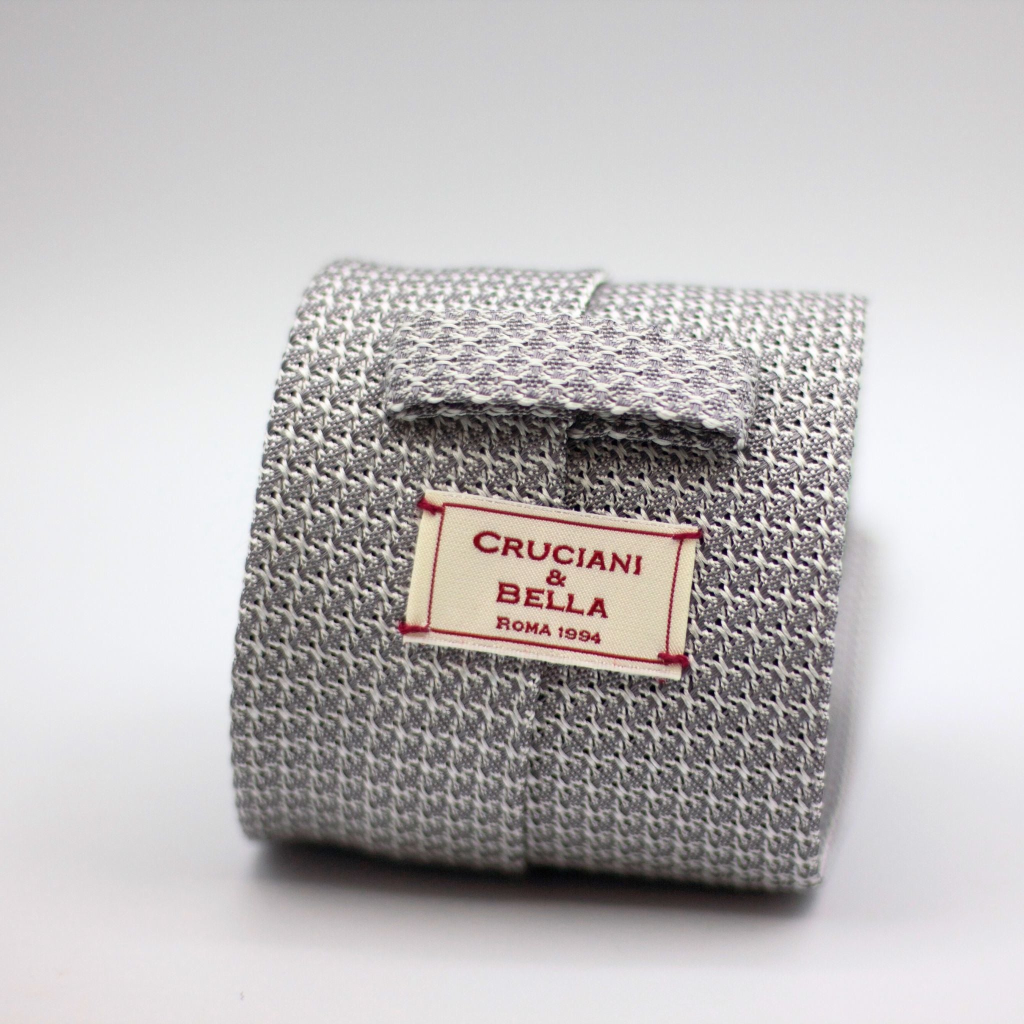 Cruciani & Bella 100% Silk Grenadine Garza Grossa Woven in Italy Tipped Silver plain tie Handmade in Italy 8 cm x 150 cm