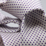 Cruciani &amp; Bella
100% Printed Silk

Self-Tipped
White, Purple Pindots Tie
Handmade in Rome, Italy.

8 cm x 150 cm
#8854