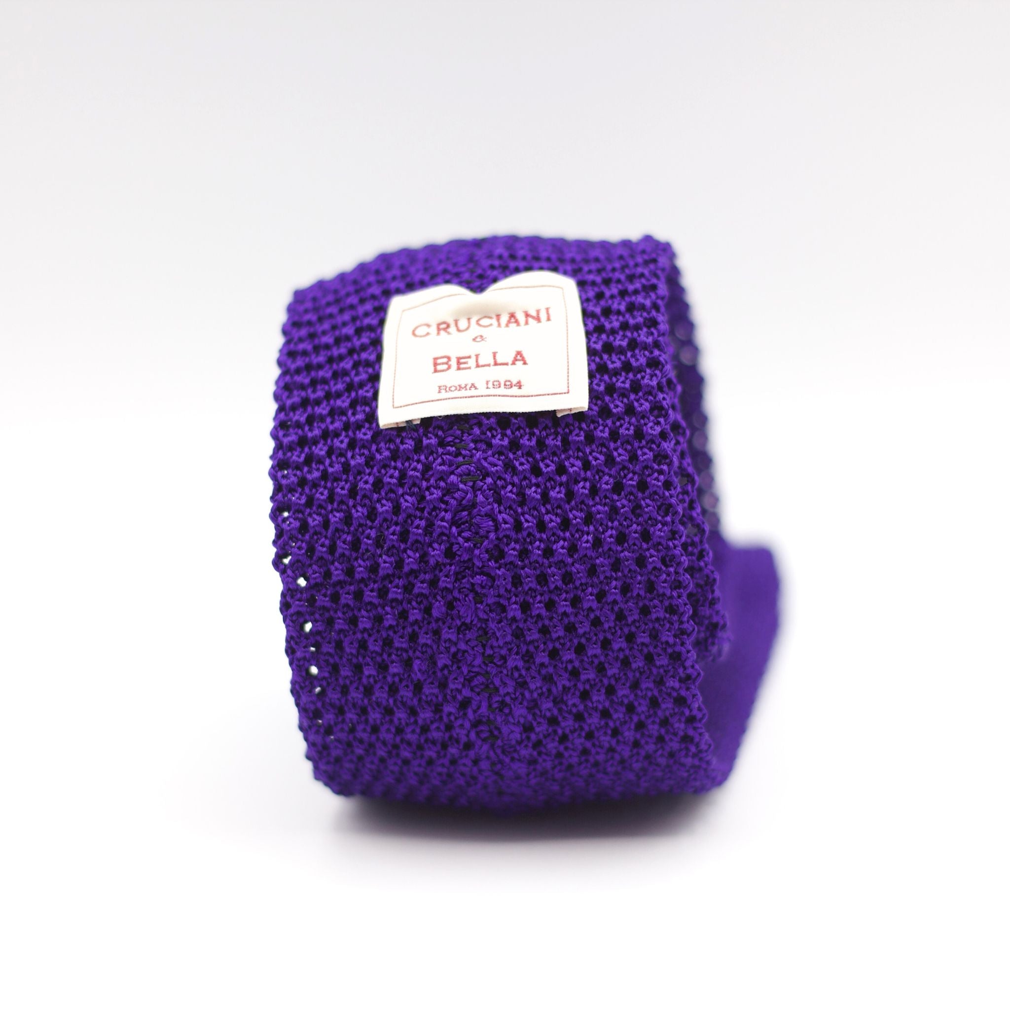 Cruciani & Bella 100% Knitted Silk Violet tie Handmade in Italy 6 cm x 147 cm