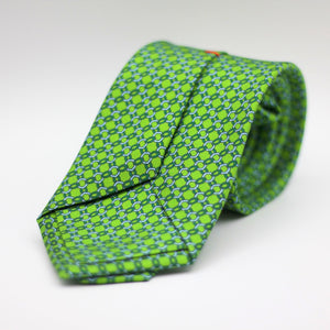 Cruciani & Bella 100% Silk Printed Self-Tipped Vivid Green and Dark Green motif Tie Handmade in Rome, Italy. 8 cm x 150 cm