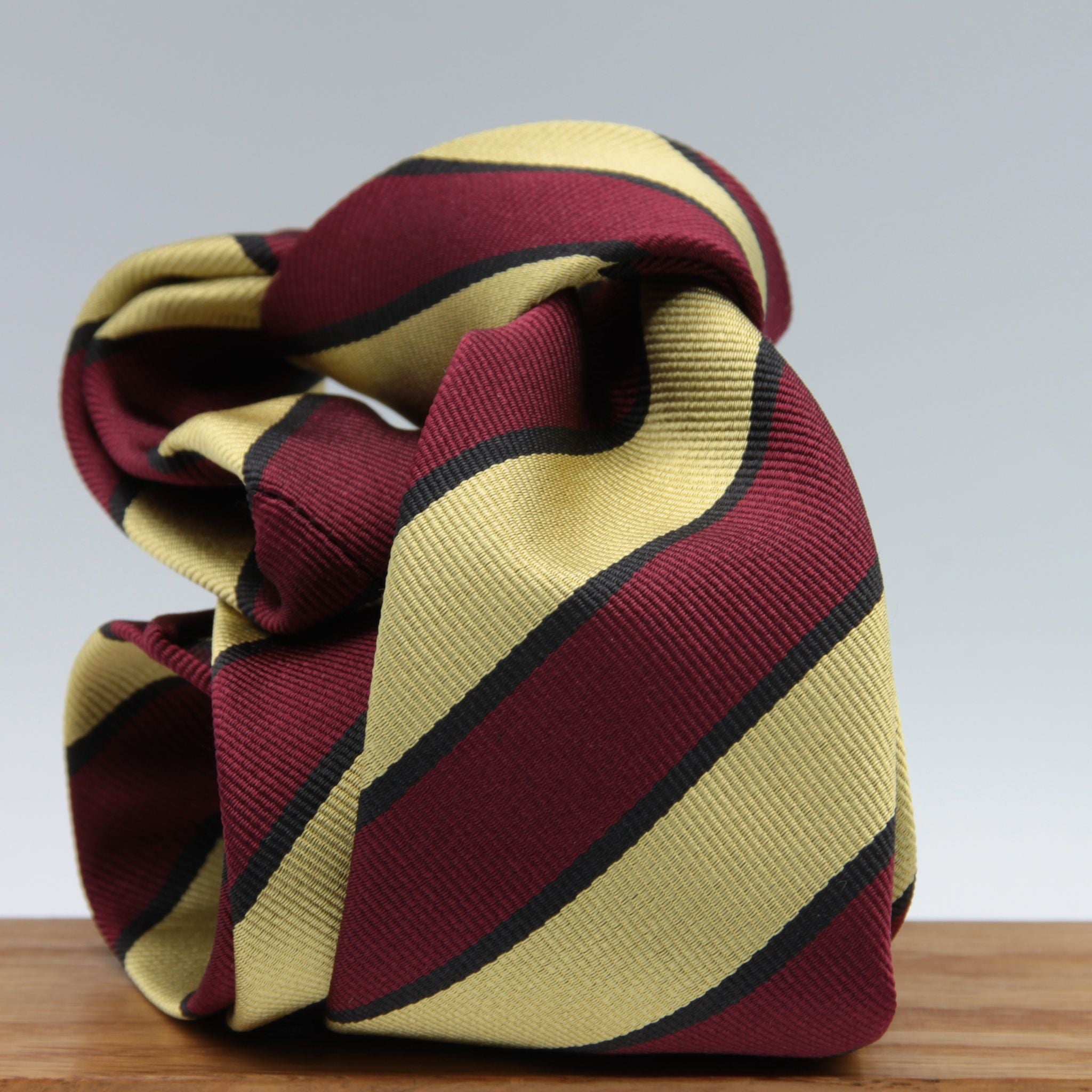 Cruciani & Bella 100% Silk Slim Shape Jacquard  Unlined Regimental "West Indian Regiment" Red, Yellow and Black stripes tie Handmade in Italy 8 cm x 150 cm #5681