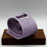 Cruciani &amp; Bella
100% Printed Silk&nbsp;
Tipped
Pink, Light Blue and White Motif Tie
Handmade in Italy
8 cm x 148 cm
New Old Stock