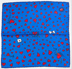 Cruciani &amp; Bella
Hand-rolled&nbsp;&nbsp;
100% Silk
Light Blue, Red and White

Love Motif Pocket Square
Made in Italy
33 cm X 33 cm