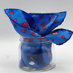 Cruciani &amp; Bella
Hand-rolled&nbsp;&nbsp;
100% Silk
Light Blue, Red and White

Love Motif Pocket Square
Made in Italy
33 cm X 33 cm