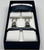 Albert Thurston for Cruciani &amp; Bella

Made in England
Clip on
Adjustable Sizing
35 mm elastic braces
White&nbsp;
X-Shaped
Nickel Fittings
Size Multifit Adjustable&nbsp;Length:&nbsp;115cm (= 45 inch) Maximum

#4822
