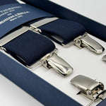 Albert Thurston for Cruciani &amp; Bella

Made in England
Clip on
Adjustable Sizing
35 mm elastic braces
Navy Blue&nbsp;
X-Shaped
Nickel Fittings
Size Multifit Adjustable&nbsp;Length:&nbsp;115cm (= 45 inch) Maximum

#4820