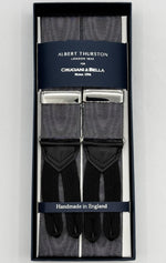 Albert Thurston for Cruciani &amp; Bella
Made in England
Adjustable Sizing
40 mm Woven Barathea
Grey Moirè Plain Color Braces
Braid ends
Y-Shaped
Nickel Fittings
Size: MULTIFIT
#6219