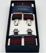 Albert Thurston for Cruciani &amp; Bella

Made in England
Clip on
Adjustable Sizing
35 mm elastic braces
Red Tartan
X-Shaped
Nickel Fittings
Size: L
#4791