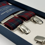 Albert Thurston for Cruciani &amp; Bella

Made in England
Clip on
Adjustable Sizing
35 mm elastic braces
Red Tartan
X-Shaped
Nickel Fittings
Size: L
#4791