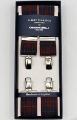 Albert Thurston for Cruciani &amp; Bella

Made in England
Clip on
Adjustable Sizing
35 mm elastic braces
Red Tartan
X-Shaped
Nickel Fittings
Size: L
#4791