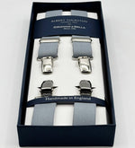 Albert Thurston for Cruciani &amp; Bella

Made in England
Clip on
Adjustable Sizing
25 mm elastic braces
Grey&nbsp;

X-Shaped
Nickel Fittings
Size: L
#4855