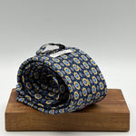 Cruciani &amp; Bella
100% Printed Silk&nbsp;
Tipped
Blue, Light Blue, Yellow and White Motif Tie
Handmade in Italy
8,5 cm x 148 cm
New Old Stock
#10128