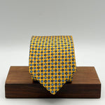Cruciani &amp; Bella
100% Printed Silk&nbsp;
Tipped
Yellow, Blue, Light Blue and White Motif Tie
Handmade in Italy
8,5 cm x 148 cm
New Old Stock
#10136