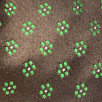 Holliday &amp; Brown Vintage
Woven Jacquard
100% Silk&nbsp;
Tipped&nbsp;
Brown Tie
Green Motf
Handmade in England
9 cm x 146 cm
#6603