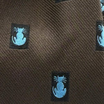 Cruciani &amp; Bella
100% Silk&nbsp;
Woven Jaquard
Self Tipped&nbsp;
Brown Tie with a Blue Cat
Handmade in Italy
9cm x 148 cm
New Old Stock
#10197