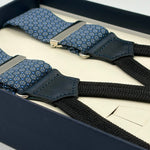 Cruciani & Bella - Printed Madder Silk Braces  - 35 mm - Blue, Grey and Light Blue  Motif #10189