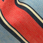 Cruciani &amp; Bella
40% Cotton 60% Silk

Tipped&nbsp;
Bleu, Apricot, Bleu and White stripes

Handmade in Italy
9 cm x 148 cm
New Old Stock