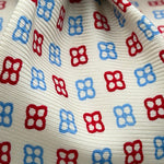 Drake's for Cruciani &amp; Bella
100% Printed Silk&nbsp;
Self Tipped
White, Light Blue and Red Motif
Handmade in England
9,5 cm x 148 cm