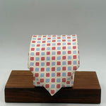 Drake's for Cruciani &amp; Bella
100% Printed Silk&nbsp;
Self Tipped
White, Light Blue and Red Motif
Handmade in England
9,5 cm x 148 cm