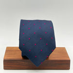 Drake's for Cruciani &amp; Bella
100%&nbsp; Woven Silk
Tipped
Blue and Fucsia dots
Handmade in London, England
9,5 cm x 149 cm