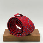 Cruciani &amp; Bella
100% Printed Silk&nbsp;
Tipped
Red, light Blue and White Motif Tie
Handmade in Italy
8 cm x 148 cm
New Old Stock