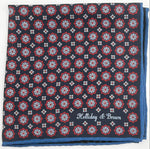 Holliday &amp; Brown
Hand-rolled&nbsp;&nbsp;
Holliday &amp; Brown for Cruciani &amp; Bella
100% Silk
Dark Blue,Red, Light Blue and White
Double Faces
Motif&nbsp; Pocket Square
Handmade in Italy

32 cm X 32 cm
#10338
