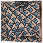 Holliday &amp; Brown
Hand-rolled&nbsp;&nbsp;
Holliday &amp; Brown for Cruciani &amp; Bella
100% Silk
Sand, Light Blue and Black&nbsp;
Single Face
Motif&nbsp; Pocket Square
Handmade in Italy

32 cm X 32 cm
#10347